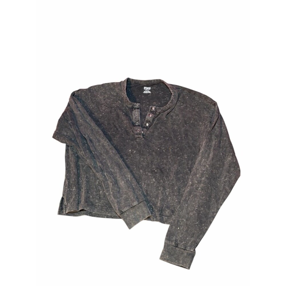 PINK Victoria’s Secret Mineral Wash Henley Long Sleeve Top Gray Size M
